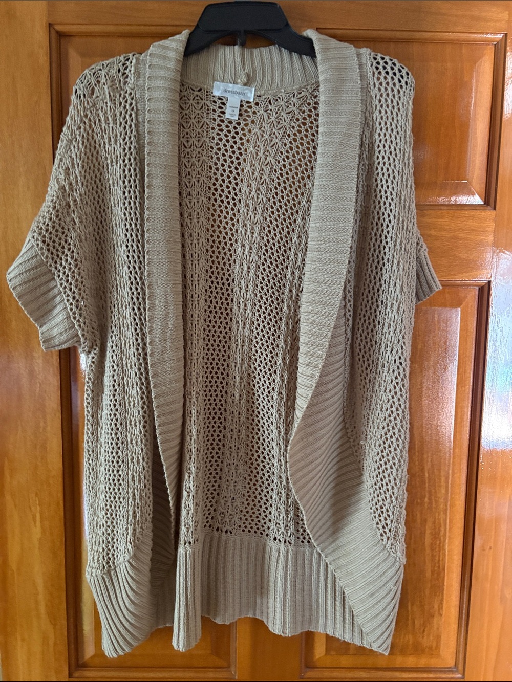 croft & barrow tan open-knit short-sleeve cardigan